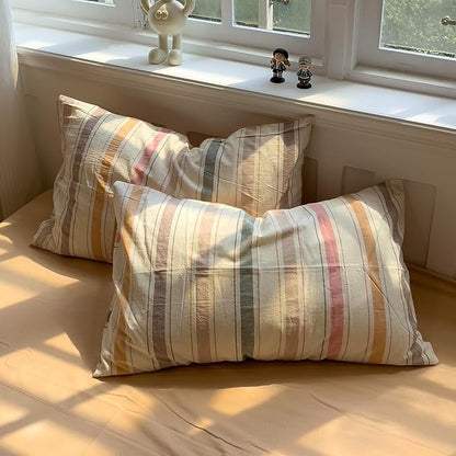 mixinni Vintage Striped Duvet Cover Set Twin Size, 3-Piece 100% Washed Cotton Bedding Set - Soft & Breathable Colorful Comforter Cover with Zipper, All-Season Lightweight Bed Set for Cozy Home