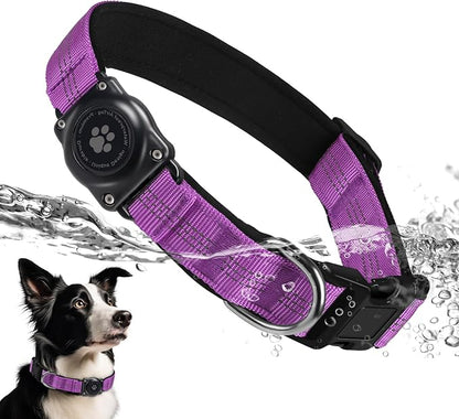Upgrade Dog Collar with AirTag Holder, IP68 Waterproof, Purple, S | Built-in Water Resistant AirTag holder, 1000D Nylon, Reflective Stitching for Night Visibility, Soft padding for Comfort