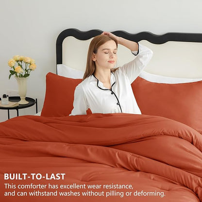 CozyLux Full Size Comforter Set Terracotta, 3 Pieces Burnt Orange Rust Solid Breathable Fall Bedding Sets, Luxury Lightweight Soft Bed Set with Down Alternative Comforter and 2 Pillowcases All Season