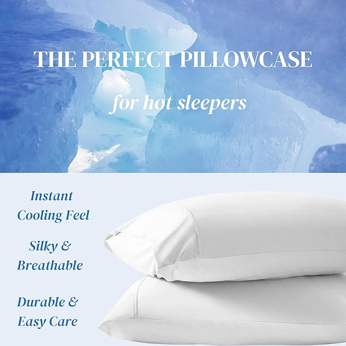 Beckham Hotel Collection Cooling Pillowcases for Hot Sleepers, King Size Set of 2, Cool Bedding, Envelope Closure, Silky Soft, Breathable, Moisture-Wicking, White