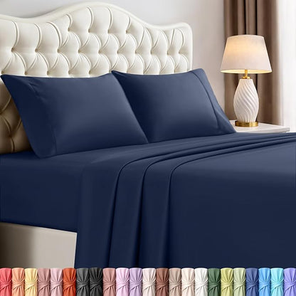 Utopia Bedding Full Sheet Set – 4 Piece Bed Sheets for Full Size Bed, Soft and Breathable Microfiber, Includes 1 Fitted Sheet, 1 Flat Sheet and 2 Pillowcases (Navy Blue)