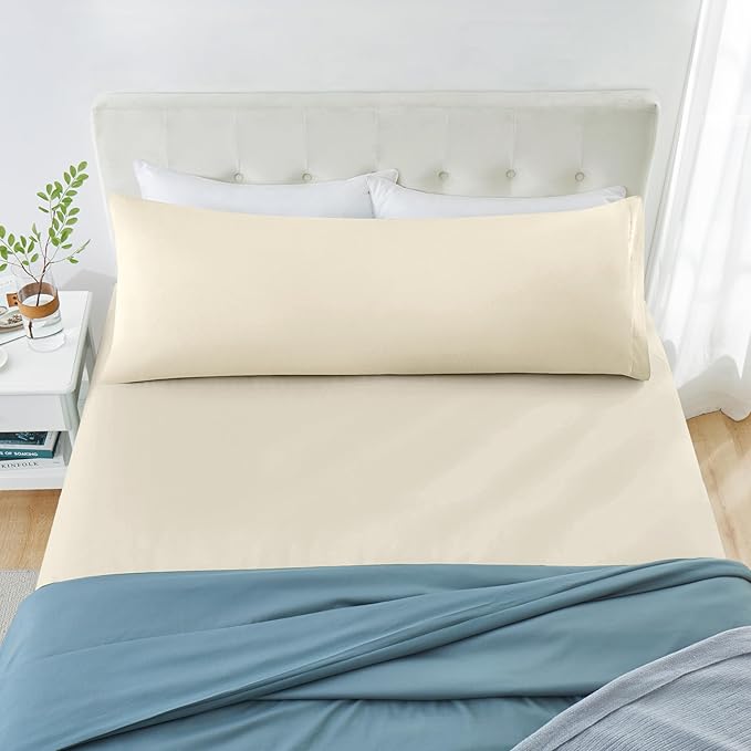 MILVOWOC 2Pcs Brushed Microfiber Body Pillowcases - 20 x 48 Inch, Ivory Cream Pillow Case Set Non Slip Envelope Pillow Cover with Moisture Absorption and Anti-Wrinkle