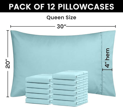 Utopia Bedding Queen Pillow Cases - 12 Pack - Envelope Closure - Soft Brushed Microfiber Fabric - Shrinkage and Fade Resistant Pillow Covers Queen Size 20 X 30 Inches (Queen, Spa Blue)