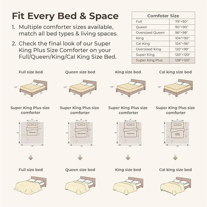 Litanika Beige Super King Plus Comforter, 3 Pieces Cream Tufted Boho Farmhouse Bedding Comforter Sets, Lightweight Fluffy Bed Set for All Season (128x120In Comforter and 2 Pillowcases)
