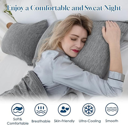 CHOSHOME Cooling Pillow Cases Zipper Pillow Covers Q-Max > 0.45 Zippered Pillowcases for Hot Sleepers, Soft, Breathable, Skin-Friendly, 4 Pack (Standard, 20" x 26", Grey)