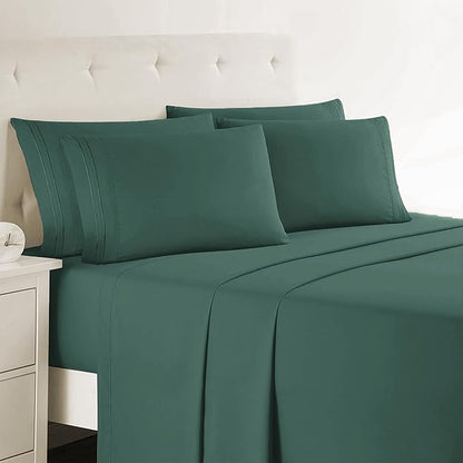 Clara Clark Twin Sheets - Hotel Luxury 5 Piece Bed Sheets for Twin Size Bed - Soft Bedding Sheets & Pillowcases, Fits Mattress up to 16 inch deep. Twin, Forest Green