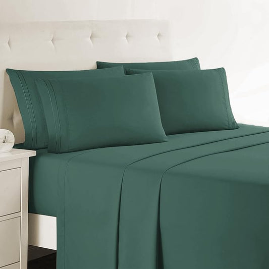 Clara Clark Twin Sheets - Hotel Luxury 5 Piece Bed Sheets for Twin Size Bed - Soft Bedding Sheets & Pillowcases, Fits Mattress up to 16 inch deep. Twin, Forest Green