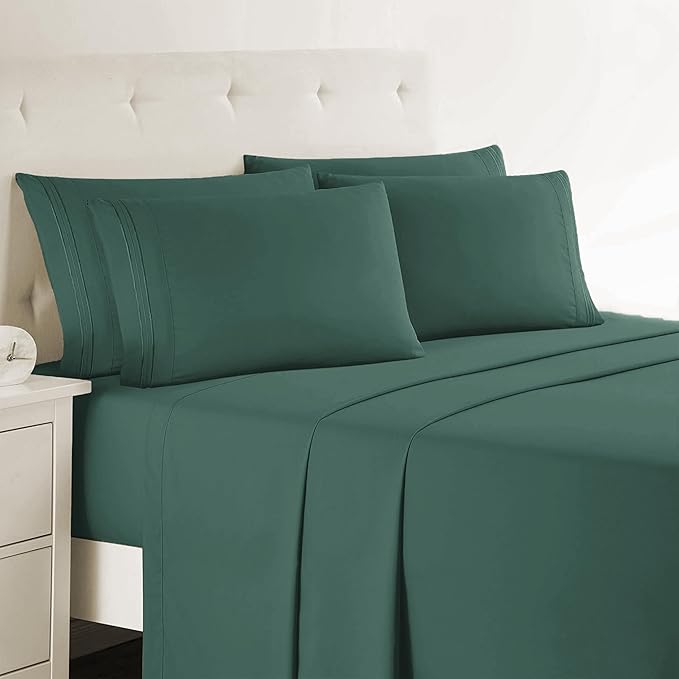 Clara Clark Queen Sheets - Hotel Luxury 6 Piece Bed Sheets for Queen Size Bed - Soft Bedding Sheets & Pillowcases, Fits Mattress up to 16 inch deep. Queen, Forest Green