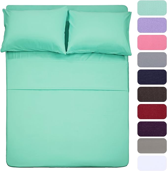 4 Piece Bed Sheet Set (Full,Mint) 1 Flat Sheet,1 Fitted Sheet and 2 Pillow Cases,Brushed Microfiber Luxury Bedding with Deep Pockets