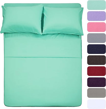 4 Piece Bed Sheet Set (Full,Mint) 1 Flat Sheet,1 Fitted Sheet and 2 Pillow Cases,Brushed Microfiber Luxury Bedding with Deep Pockets