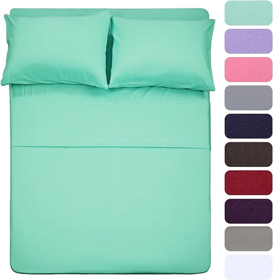 4 Piece Bed Sheet Set (Full,Mint) 1 Flat Sheet,1 Fitted Sheet and 2 Pillow Cases,Brushed Microfiber Luxury Bedding with Deep Pockets