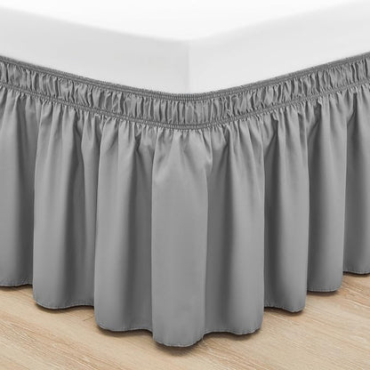 RIMELA Light Grey Bed Skirt Full Size 12 Inch Drop, Elastic Bed Skirting for Bed Base and Frame, Bedding Dust Ruffle Easy to Install, Lightweight Wrap Around Adjustable Bedskirt