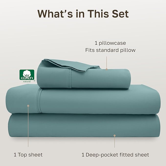 California Design Den Twin Sheets Set - Soft 400 Thread Count Sateen, Natural 100% Cotton Sheets with Deep Pockets, and Durable Bedding Set - Teal