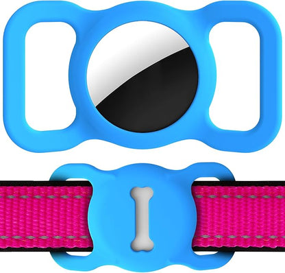 for Airtag Dog Collar Holder, Air Tag Protective Cat Airtag Dog Collar,Silicone AirTags GPS Tracking Accessories,Air Tags with Bone Pattern (1 Pack(Blue))
