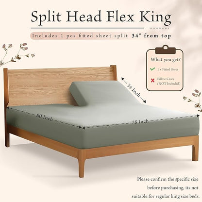 SiinvdaBZX Split Top King Fitted Sheet Only for Adjustable Bed, Ultra-Soft Microfiber 34 Inch Top Split Head Sheets Half Split King Bottom Sheet, Fits 14" -16" Deep Pocket, Light Gray