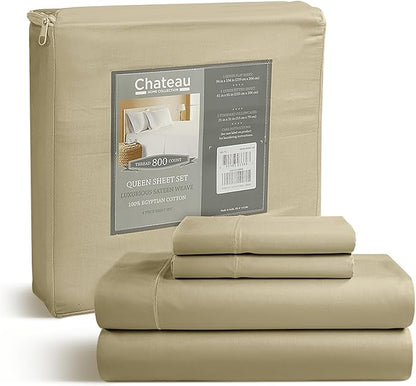 100% Egyptian Cotton Bed Sheets, Certified 800 Thread Count Sateen Weave 15" Deep Pocket Queen Sheets For Queen Size Bed Sheet & Pillowcase Sets, Soft & Comfy Naturally Cool Luxury Bedding - Linen