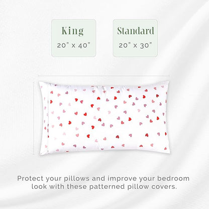 Elegant Comfort Ultra Soft Set of 2 Hearts Print Pillowcases - 1500 Premium Hotel Quality Microfiber, Soft and Smooth Envelope Closure 2-Piece Pillow Covers - Standard/Queen, Valentina