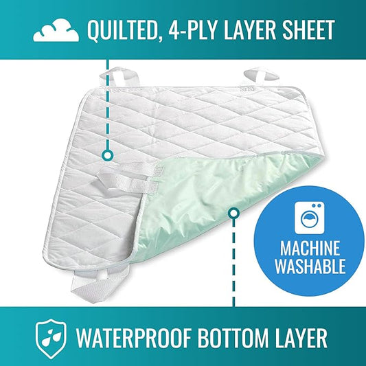 DMI Waterproof Sheet to be Used as a Bed Pad, Mattress Protector, FSA and HSA Eligible, Furniture Cover or Seat Protector with Quilted Slide Sheet and 4 Layers of Protection, With Straps, 28 x 36
