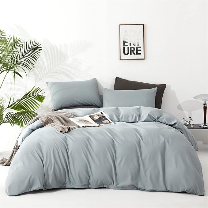 Cottonight Cal King Blue Comforter Set Light Blue Bedding Set California King Solid Blanket Quilts Modern Soft Breathable Baby Blue 3 Piece Comforter Set