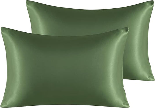 NTBAY 2 Pack Satin Standard Pillowcases for Hair and Skin, Luxurious and Silky Pillow Cases with Envelope Closure, 20x26 Inches, Olive Green