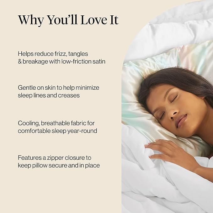 Kitsch Satin Pillowcase with Zipper for Hair & Skin - Softer Than Silk Pillow Cases, Smooth Cooling Satin Pillow Case, Wrinkle-Free, Machine Washable - Pillow Cases Standard Size (19x26) - Aura, 2pcs