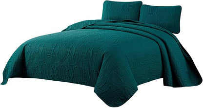 Chezmoi Collection Austin 3-Piece Oversized Bedspread Coverlet Set (King, Teal) | Oversized, Lightweight, Fade Resistant
