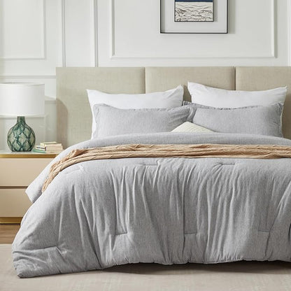 CozyLux Oversized King Comforter Set, 3 Pieces 120x98 Light Grey Soft Luxury Cationic Dyeing Bedding Set, Light Gray Breathable Lightweight Bed Set with 1 Down Alternative Comforter and 2 Pillow Shams