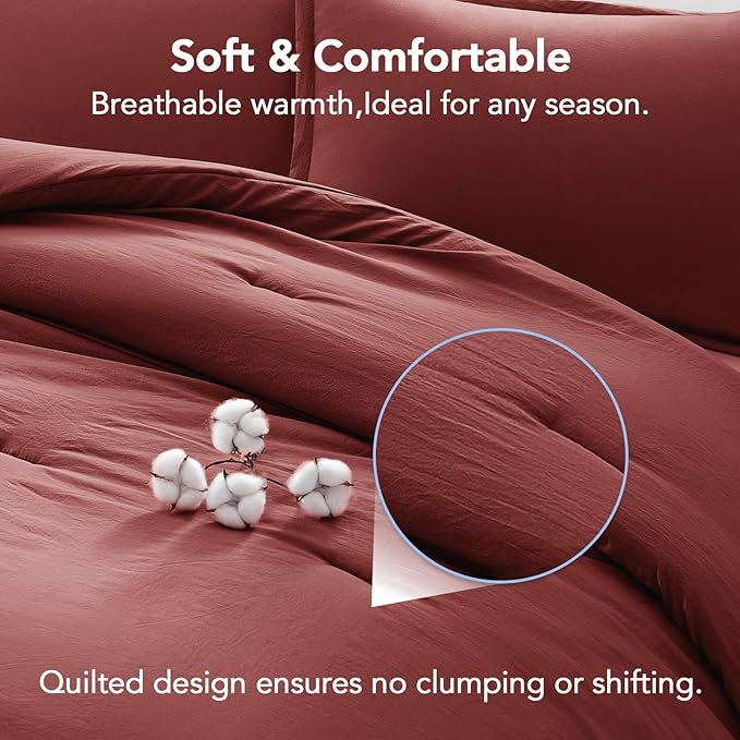 Twin Comforter Set Dark Red,2PCS Soft Lightweight Breathable Bedding Comforter for All Season, Twin Size(68''×90'' Comforter & 1 Pillowcase)