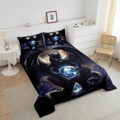 Feelyou Dragon Comforter Set King Size Comforter for Boys Girls Teens Wild Life Bedding Set Dragon Decor Duvet Set Room Decor Black Quilt Set