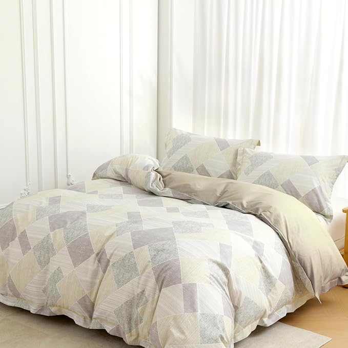 OAITE Duvet Cover Set Queen Size Floral Pattern Ultra Soft 100% Cotton Duvet Cover Sets 3-PC, Breathable Duvet Cover with Zipper Closure & Corner Ties(2 Pillow Shams,1 Duvet Cover)