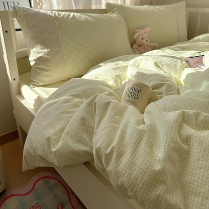 HighBuy Sage Green Gingham Comforter Set Twin XL 3 Pieces Green Grid Plaid Comforter Set Soft Fluffy with Lace Ruffles,Checkered Pattern Comforter with 2 Pillowcases Farmhouse Gingham Bedding
