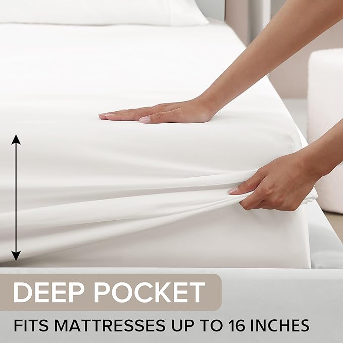 UGG Hedi Full XL Sheet Set 4-Piece Luxury Cooling Sheets Deep Pockets Premium Bedding with 2 Pillow Shams Hypoallergenic Machine Washable Soft Lightweight Bed Set for Bedroom, Full XL, White
