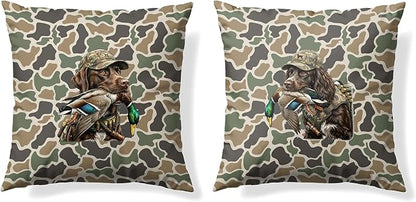 Vintage Camo Labrador Retriever Mallard Duck Throw Pillow Covers 18x18 Set of 2, Dog Hunting Pillowcase, Camouflage Farm Animal Decorative Pillow Covers,Camouflage Wild Animal Decor（86）