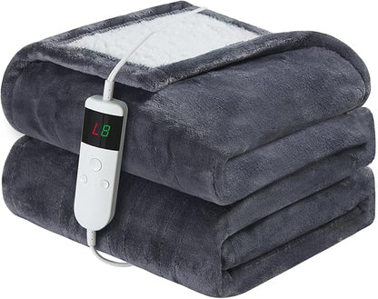 Electric Heated Blanket Full Size 72''x84'' Soft Flannel & Sherpa Electric Blanket with 10 Heating Levels, Automatically Shut Down After 8h with Overheat Protection Machine Washable
