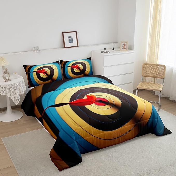 Colorful Archery Target Kids Comforter Set Full Size,Arrow Colorful Circles Painted Print Bedding Set for Boys Girl Teens Bedroom Decor,Microfiber Soft Quilt with 2 Pillowcases