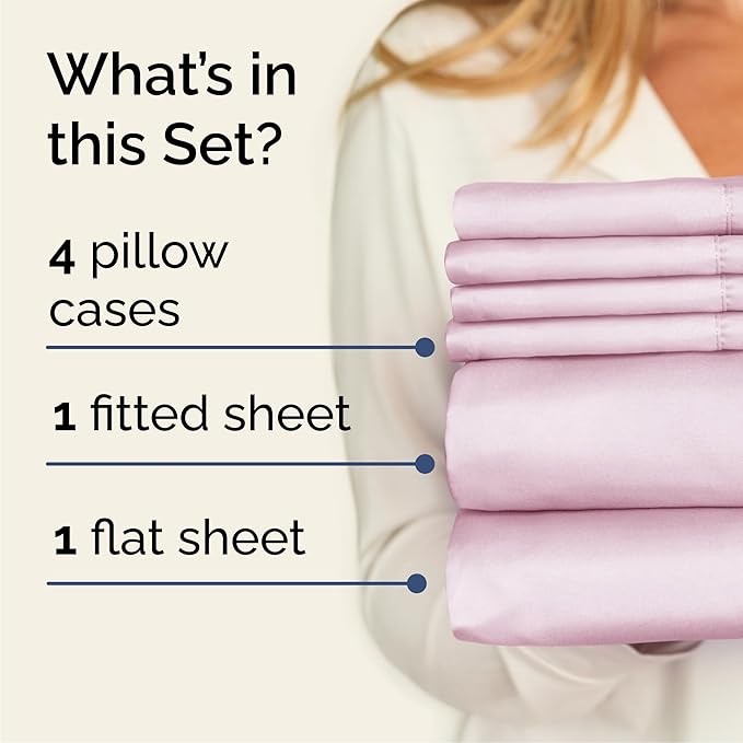 Cal King 6 Piece Sheet Set - Comfy Breathable & Cooling - Soft Hotel Luxury Bedding Set with 8-16 Inch Deep Pockets - 1 Flat & 1 Fitted Sheet & 4 Pillowcases - Wrinkle Free & Easy Care - Light Pink