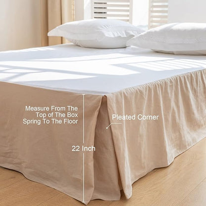 BISELINA French Linen Bed Skirt with Pleated Corner 22-Inch Tailored Drop Natural Flax Cotton Blend Basic Dust Ruffle Soft Cozy Farmhouse Bedding (22" King, Basic Linen)