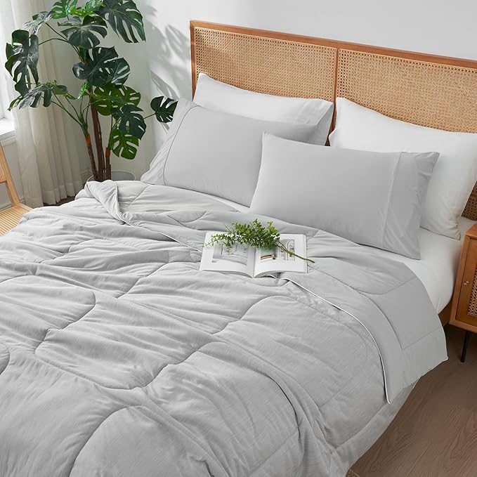 Amélie Home Cooling Comforter Queen Size, Dual-Sided Lightweight Cooling Blanket for Hot Sleepers, Q-Max 0.43 Breathable Cooling Quilt for Night Sweats, 90" x 90", Heather Cool Grey