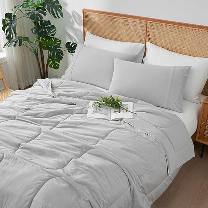 Amélie Home Cooling Comforter Queen Size, Dual-Sided Lightweight Cooling Blanket for Hot Sleepers, Q-Max 0.43 Breathable Cooling Quilt for Night Sweats, 90" x 90", Heather Cool Grey