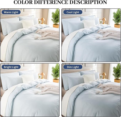 NEXHOME PRO Duvet Cover Set 100% Washed Cotton Kids Twin XL 66"x92", Organic Natural Linen Like Textured 2 Pieces Bedding Set Baby Blue with Zipper Closure & Corner Ties, Breathable(No Comforter)
