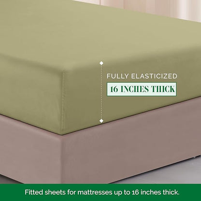 Elegant Comfort Luxurious 1500 Premium Hotel Quality Microfiber Three Line Embroidered Softest 4-Piece Bed Sheet Set, Wrinkle and Fade Resistant, King, Sage-Green