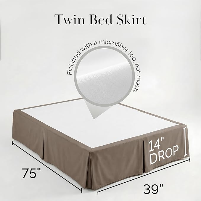 Southshore Fine Living, Inc. Hotel Quality Twin Bed Skirt - 14" Drop, Elegant Pleated Design, Premium Dust Ruffle/Twin Size Bed Skirt, Easy Care, Luxury Bed Skirt Twin Size, Dark Taupe
