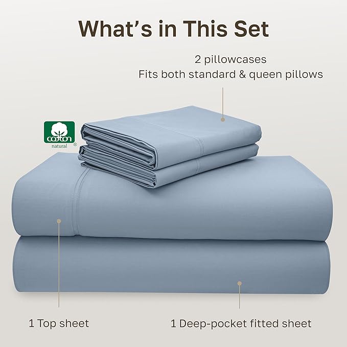California Design Den - Luxury Full Size Sheet Set - 100% Cotton, 600 Thread Count Deep Pocket Full Size Bed Sheets, Sateen Weave - Blue
