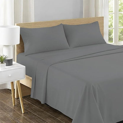 Feather & Stitch 500 TC California King Size 4pc Damask Bed Sheet Set, 100% Soft Cotton Breathable Bedsheets, 18" Deep Pockets Sateen Weave Striped Bedding Mattress - (Charcoal Slate)