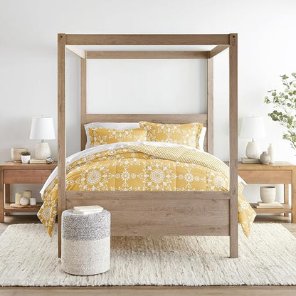 LINENS & HUTCH Comforter Set Patterned Microfiber All Season Down-Alternative Ultra Soft Bedding in Daisy Medallion - King/Cal-King Daisy Medallion Yellow