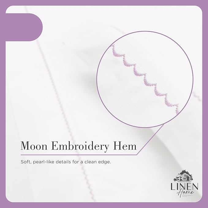 Linen Home 100% Cotton Percale Moon Scallop Hem Pillowcases King Size, Mauve Lavender, 2 Pieces of Pillow Case, Crisp and Cool Strong Bed Linen, 20 inches X 40 inches