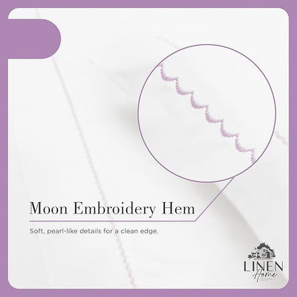 Linen Home 100% Cotton Percale Moon Scallop Hem Pillowcases King Size, Mauve Lavender, 2 Pieces of Pillow Case, Crisp and Cool Strong Bed Linen, 20 inches X 40 inches