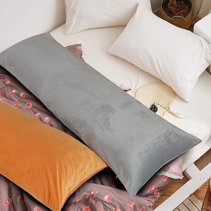 NTBAY 1 Pack Zippered Velvet Body Pillow Cover, Super Soft and Cozy Luxury Fuzzy Flannel 20x54 Long Pillowcase with Zipper, 20x54 Inches, Charcoal Grey