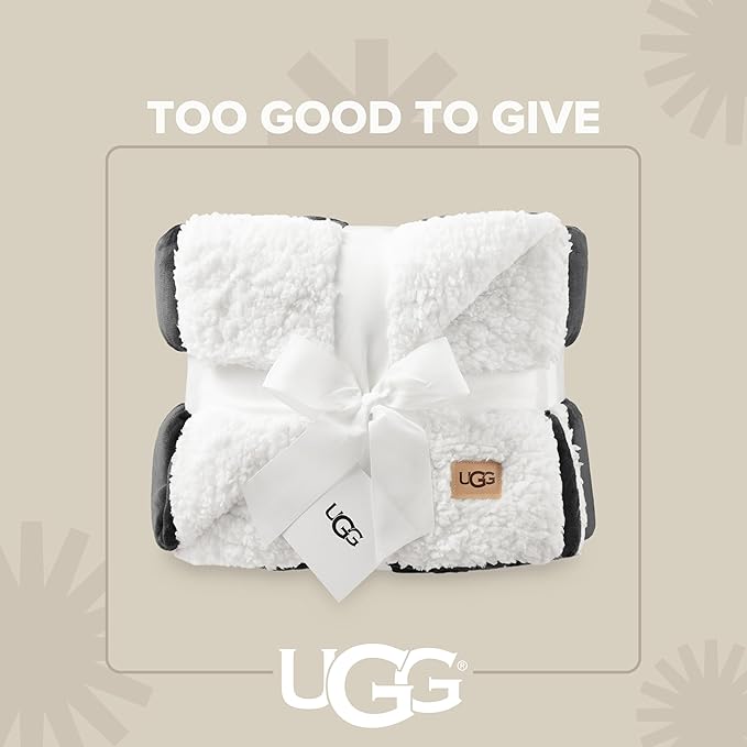 UGG Nita Throw Blanket for Bed, Soft Reversible Plush Throw for Couch and Living Room, Cozy Fluffy Blanket, Washable Bedding, Home Decor, 50-inch x 70-inch, Charcoal Grey