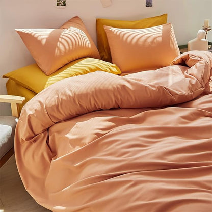CLOTHKNOW Orange King Size Comforter Set Peach Pink Bedding Comforter Sets Soft All Season Cocal Orange Comforter with 2 x Pillow Cases